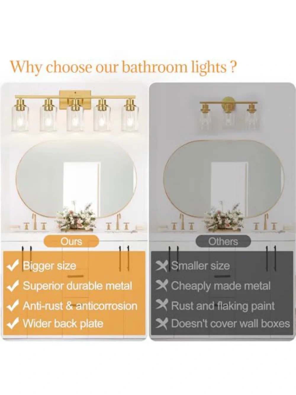 Gold 5-Light Bathroom Vanity Light - Contemporary Clear Glass Shades
